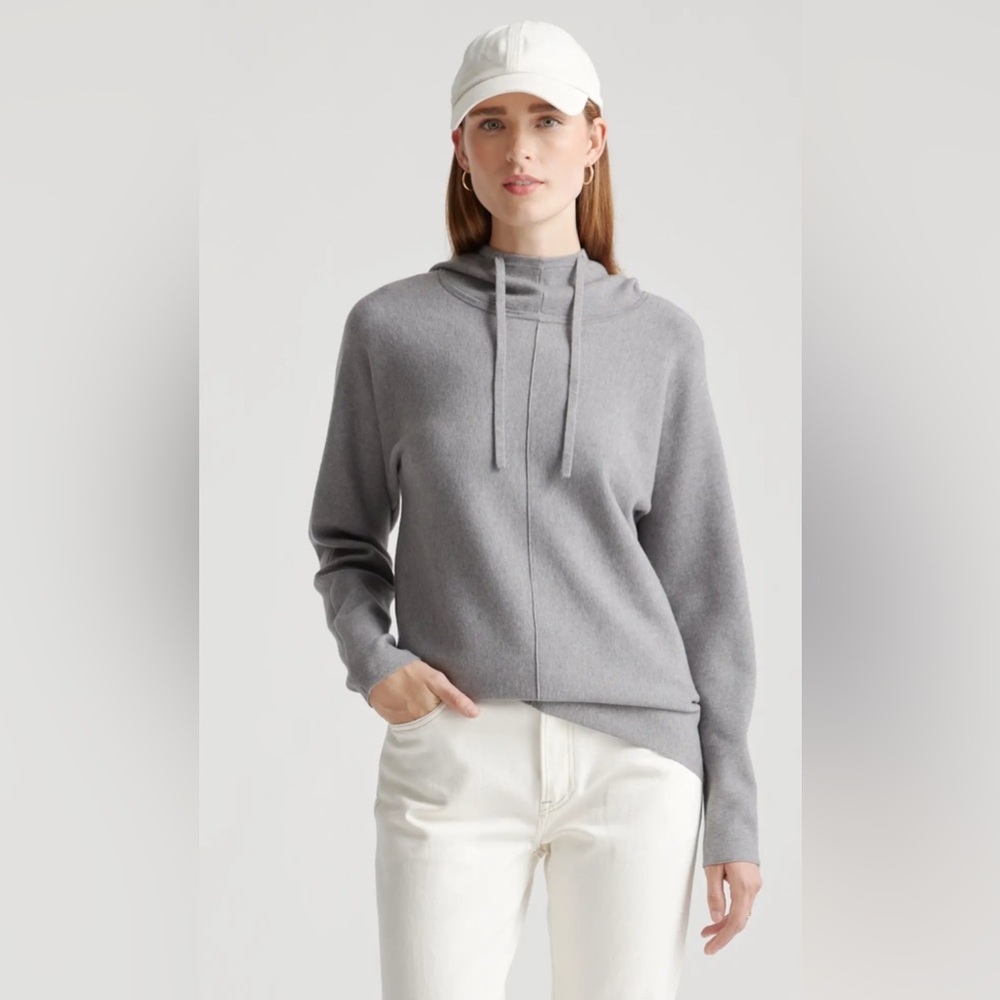 Quince Women's Milano Stitch Pullover Hoodie SZ S Heather Gray